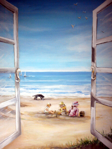 beach hut mural