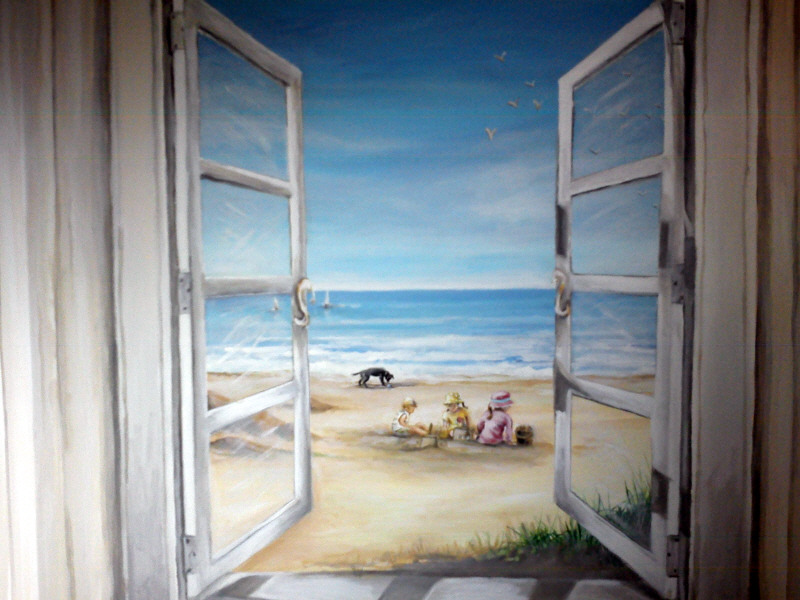 beach hut mural