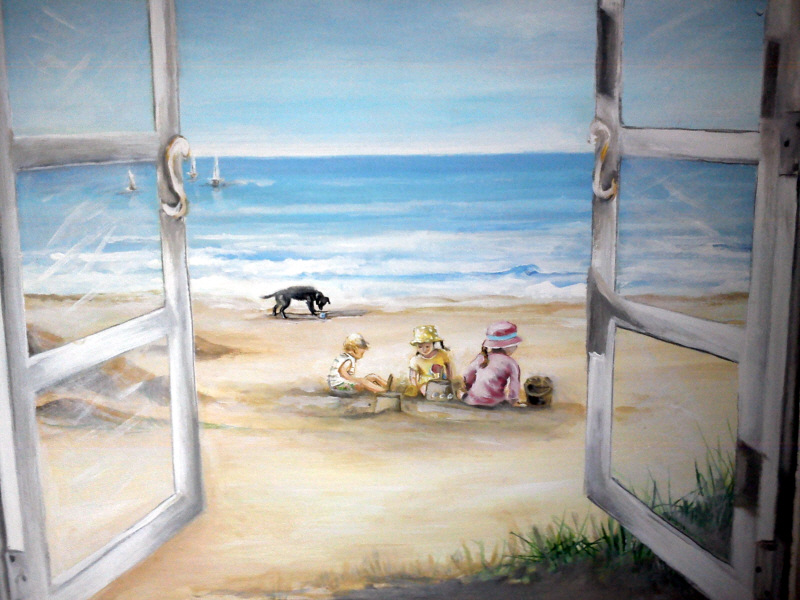 beach hut mural