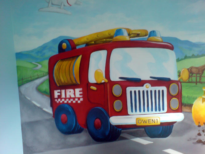 fire engines lorries mural