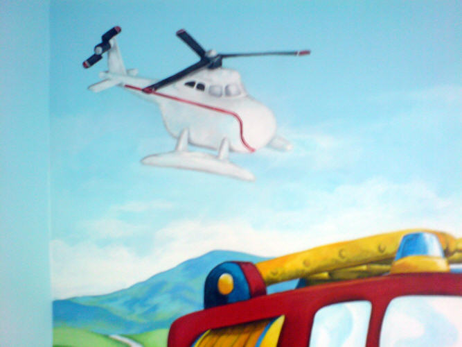 fire engines lorries mural