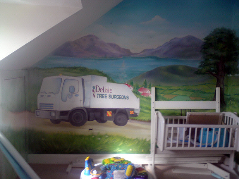 fire engines lorries mural
